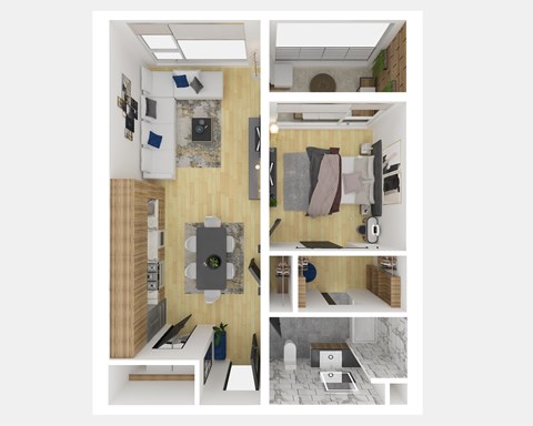 Floor plan for 1 bed, 1 bath, 780 sqft
